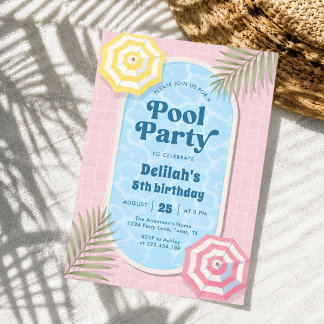 Palm Springs Summer Pool Party Roze Verjaardag Kaart