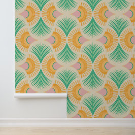 Palm Springs - Sunset Palms Goudgeel en Groen Behang