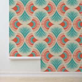 Palm Springs - Sunset Palms - Koraalrood en Teal Behang