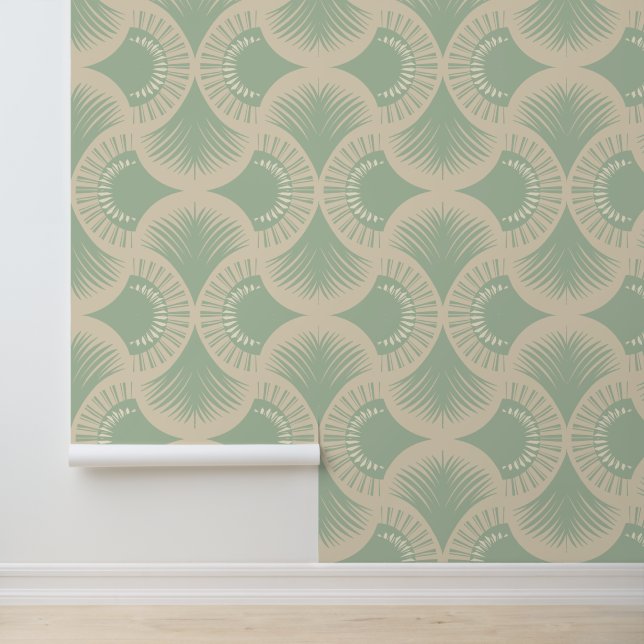 Palm Springs - Sunset Palms - Mintgroen Behang (Applicatie)
