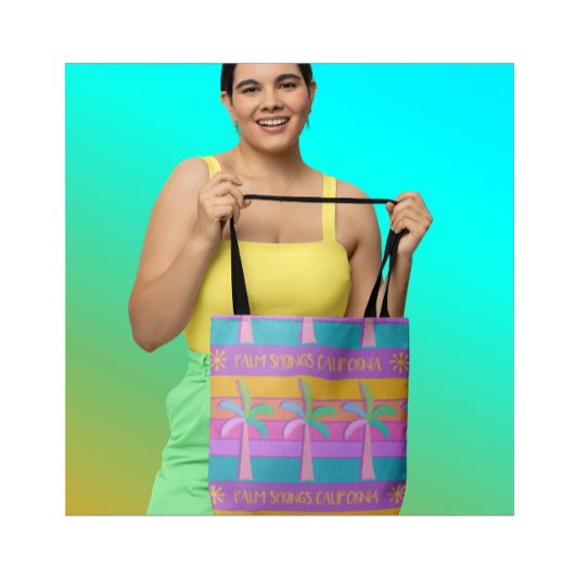 Palm Springs Sunset Stripes Kleurrijke Palmbomen Tote Bag