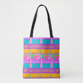 Palm Springs Sunset Stripes Kleurrijke Palmbomen Tote Bag (Voorkant)