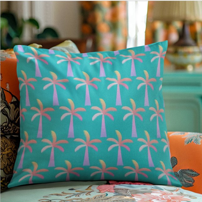 Palm Springs Turquoise Blue Tropical Palm Tree Accent Kussen (Creator heeft geüpload)