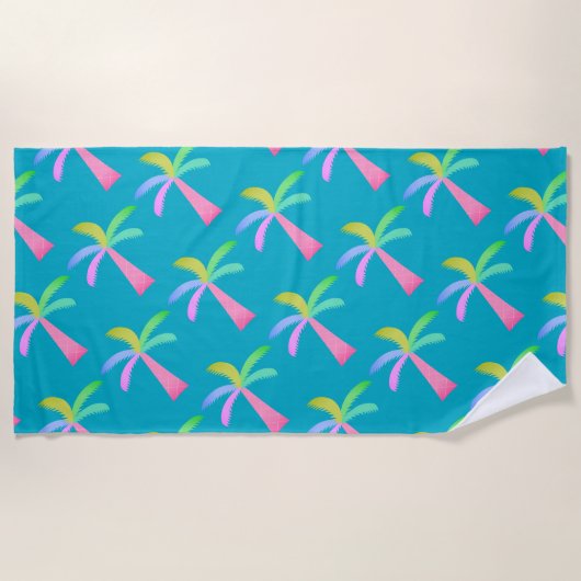 Palm Springs Turquoise kleurrijke palmbomen Strandlaken (Voorkant)