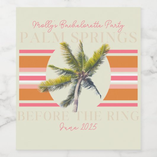 Palm Springs voor de Ring - Retro Bachelorette Wijn Etiket (Enkel label)