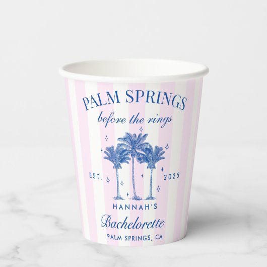 Palm Springs voor de ringen blauwe vrijgezellenfee Papieren Bekers (Achterkant)