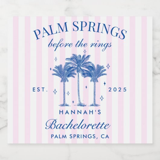 Palm Springs voor de ringen blauwe vrijgezellenfee Sparkling Wijnetiket (Enkel label)