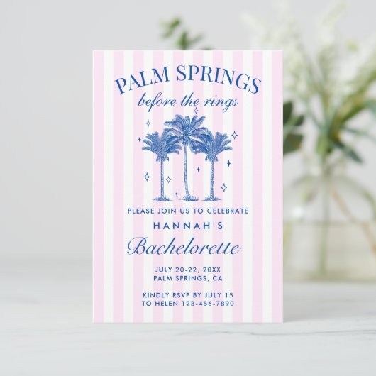 Palm Springs voor de ringen Blue Bachelorette Kaart (Staand voorkant)