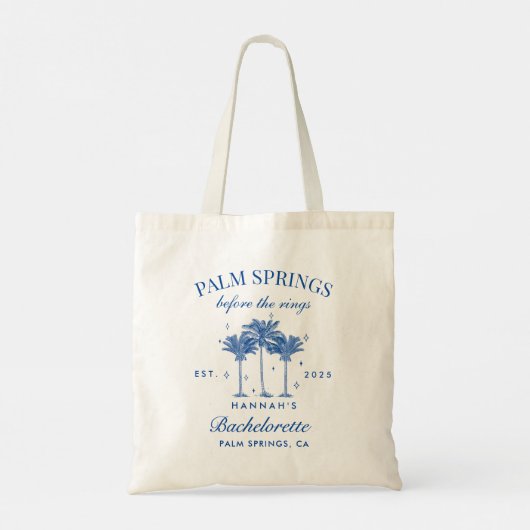 Palm Springs voor de ringen Blue Bachelorette Tote Bag (Achterkant)