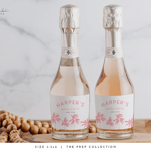 Palm Springs vrijgezellenfeest Tropisch Roze Sparkling Wijnetiket