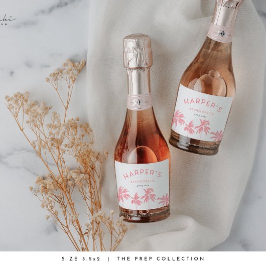 Palm Springs vrijgezellenfeest Tropische Roze Sparkling Wijnetiket