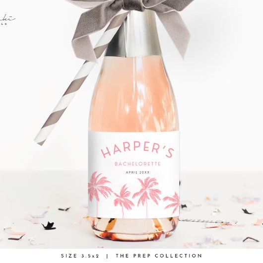 Palm Springs vrijgezellenfeest Tropische Roze Sparkling Wijnetiket