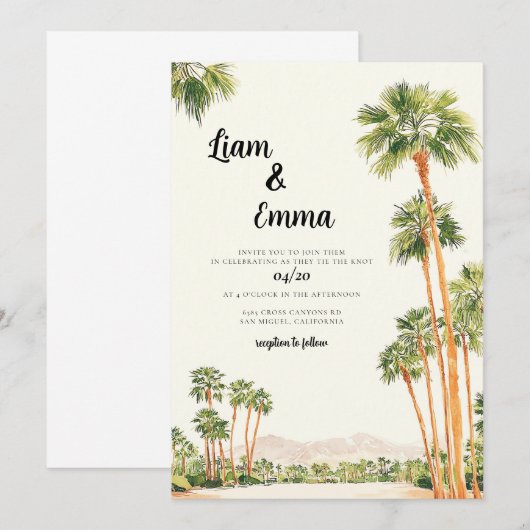 Palm Springs Waterverf Trouwbestemming Kaart (Voorkant / Achterkant)