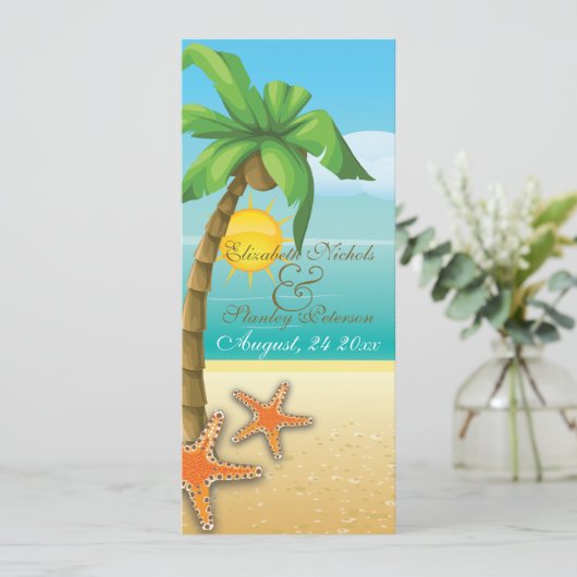 Palm & Starfish strand huwelijksceremonie programm Programmakaart (Staand voorkant)