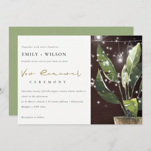 PALM STERRENNACHT MASON JAR VOW RENEWAL INVITE BEDANKKAART (Voorkant / Achterkant)