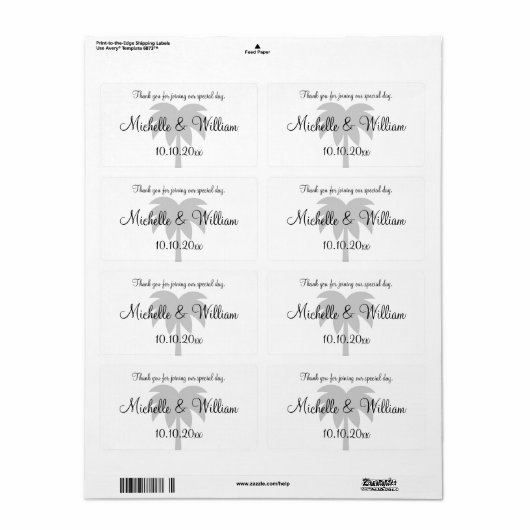 Palm strand bestemming bruiloft water fles labels (Full Sheet)
