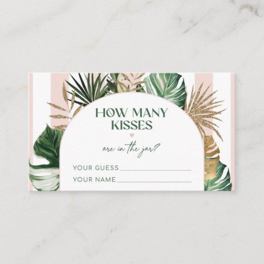 Palm strand roze streep hoeveel kisses bruids spel informatiekaartje (Voorkant)