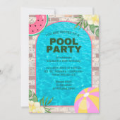 Palm Summer Blue Adult Pool Party Uitnodiging (Voorkant)