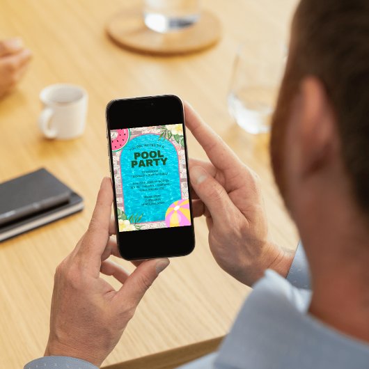 Palm Summer Blue Adult Pool Party Uitnodiging