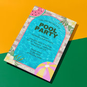 Palm Summer Blue Adult Pool Party Uitnodiging