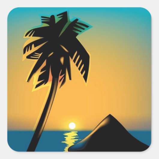 Palm Sunset Vierkante Sticker (Voorkant)