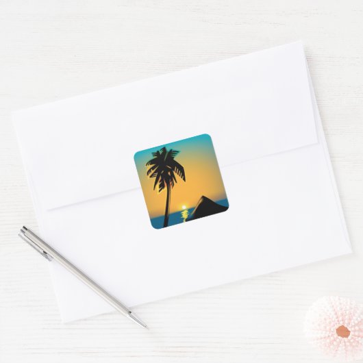 Palm Sunset Vierkante Sticker (Envelop)