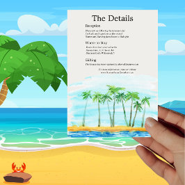 Palm Tree and Beach Wedding Information Card Kaart