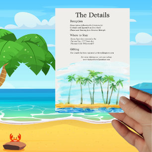 Palm Tree and Beach Wedding Information Card Kaart