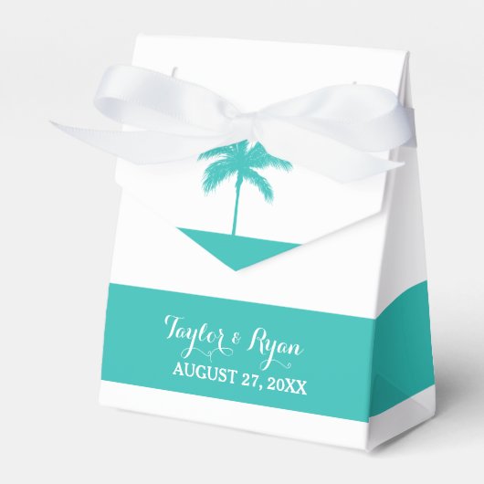 Palm Tree Aqua Bruiloft Favor Box Bedankdoosjes (Voorkant Zijde)