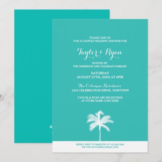 Palm Tree Aqua Couples Wedding Shower Kaart (Voorkant / Achterkant)