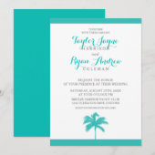 Palm Tree Aqua Gray Wedding Kaart (Voorkant / Achterkant)