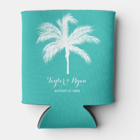 Palm Tree Aqua Wedding Favor Blikjeskoeler (Voorkant)