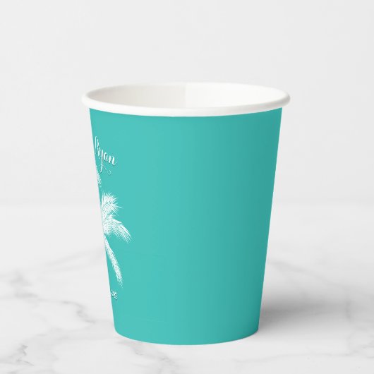 Palm Tree Aqua Wedding Papieren Bekers (Links)