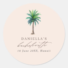 Palm Tree Bachelorette Party Blush Favor Ronde Sticker