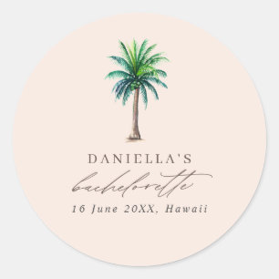 Palm Tree Bachelorette Party Blush Favor Ronde Sticker