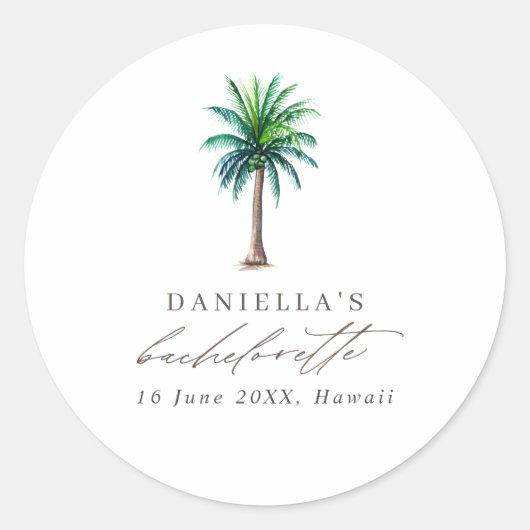 Palm Tree Bachelorette Party Favor Ronde Sticker (Voorkant)
