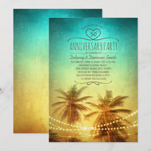Palm Tree Beach 30e huwelijksjubileumfeest Kaart (Voorkant / Achterkant)