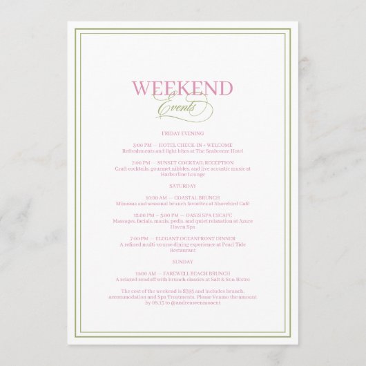 Palm Tree Beach Bachelorette Weekend Itinerary Kaart (Achterkant)