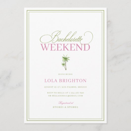 Palm Tree Beach Bachelorette Weekend Itinerary Kaart (Voorkant)