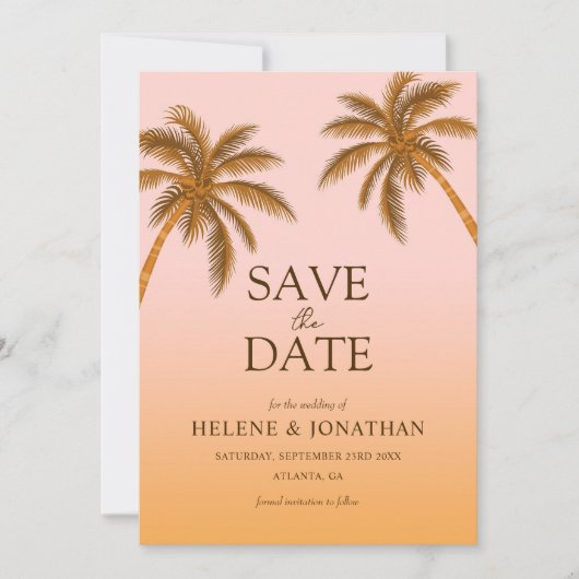 Palm Tree Beach Bestemming Tropische bruiloft Save The Date (Voorkant)