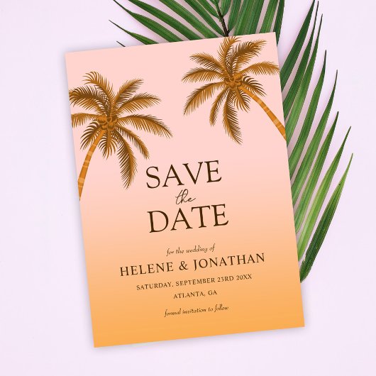 Palm Tree Beach Bestemming Tropische bruiloft Save The Date