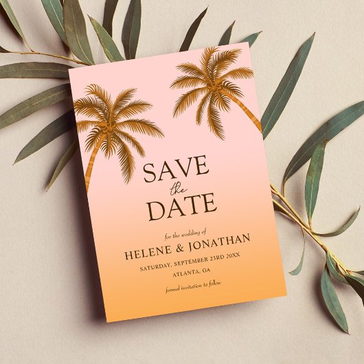 Palm Tree Beach Bestemming Tropische bruiloft Save The Date