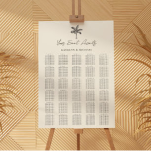 Palm Tree Beach bruiloft 30 tafel zitgrafiek Poster