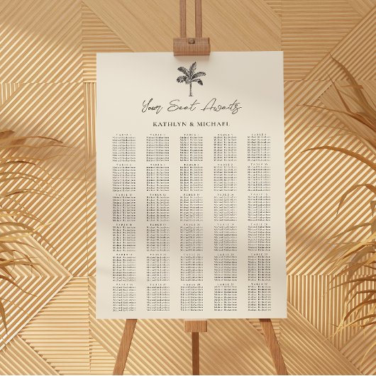 Palm Tree Beach bruiloft 30 tafel zitgrafiek Poster