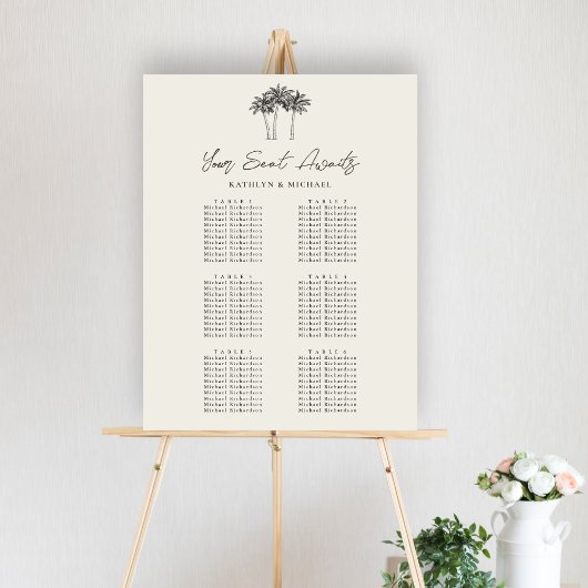 Palm Tree Beach bruiloft 6 tafel zitgrafiek Poster