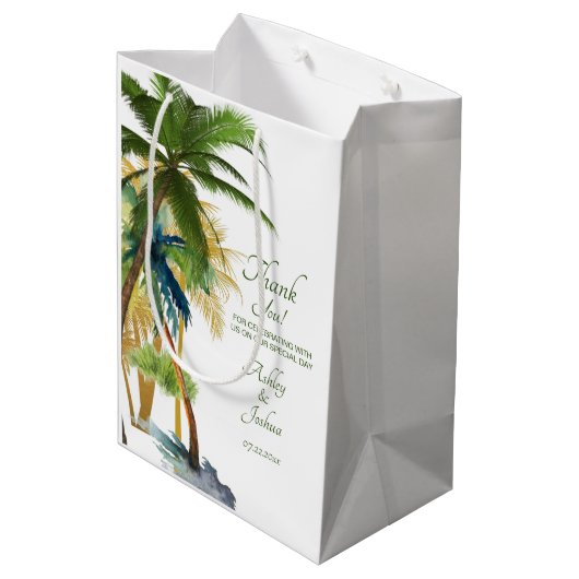 Palm Tree Beach bruiloft Medium Gift Bag Medium Cadeauzakje (Achterkant Gekanteld)
