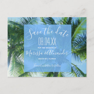 Palm Tree Beach Budget Huwelijk Save the Dates Aankondigingskaart
