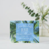 Palm Tree Beach Budget Huwelijk Save the Dates Aankondigingskaart (Staand voorkant)
