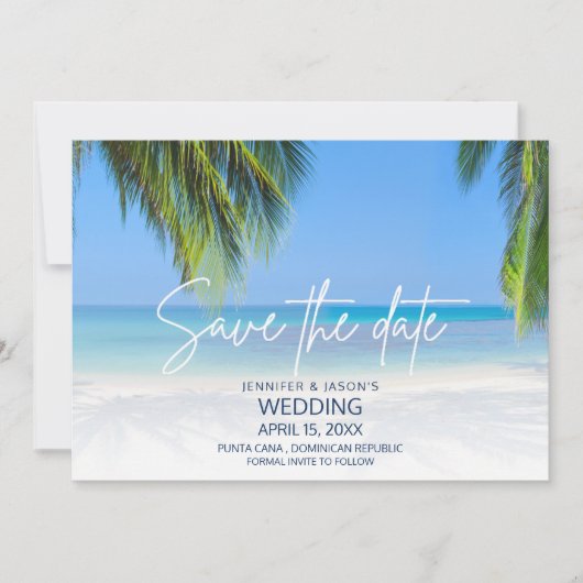 Palm Tree Beach Destination Wedding  Save The Date (Voorkant)