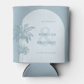 Palm Tree Beach Dusty Blue Nautische Huwelijksguns Blikjeskoeler (Voorkant)